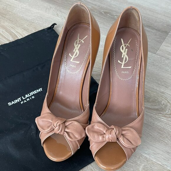 YSL Saint Laurent Open Toe Palais Bow Pumps (Used) - Picture 1 of 16